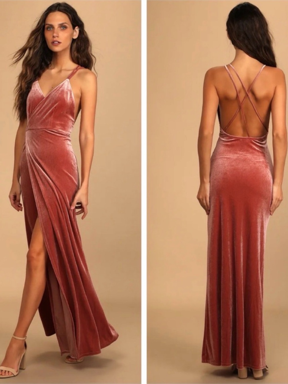 Lulus Whimsical Romance Mauve Velvet Maxi Dress Open Back Formal Gown S